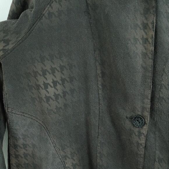 Y2K Large Jacket Reversible Corduroy Brown Houndstooth Parisian Hood Art to Wear - Picture 9 of 13